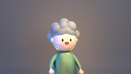 3d rendering picture of cartoon grandmother close-up.