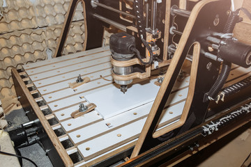 Computer numerical control machine for wooden tools. CNC equipment for maintenance control and details.