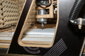 Computer numerical control machine for wooden tools. CNC equipment for maintenance control and details.