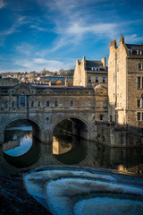 Pulteney Bridge and weir in Bath in Somerset