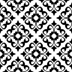 Floral seamless pattern. Black and white background