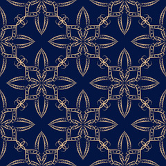 Donkerblauwe naadloze achtergrond met gouden patroon. Arabisch ornament