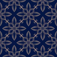 Naadloos Fotobehang Airtex Donkerblauw Donkerblauwe naadloze achtergrond met gouden patroon. Arabisch ornament