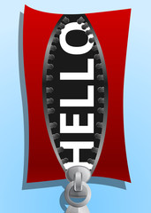 Hello zipper concept banner. Cartoon illustration of hello zipper vector concept banner for web design