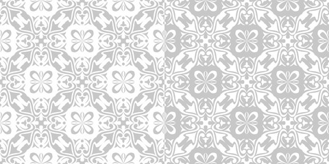 Floral seamless patterns. Gray and white backgrounds compilation