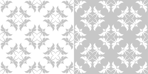 Floral seamless patterns. Gray and white monochrome design compilation