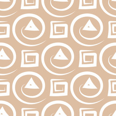 Geometric seamless pattern. White design on brown beige background