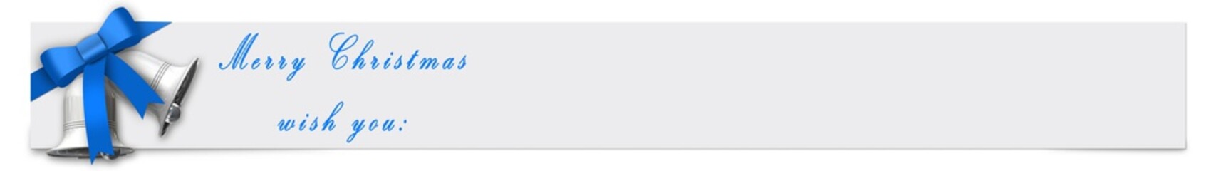 Banner with blue ribbon and Merry Christmas wish you text