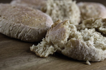 Bread rolls. Toned monochrome close up image with copy space.