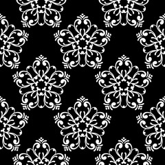  Floral seamless pattern. Black and white dark background