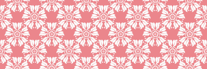 Pink floral seamless background. With white flowers design