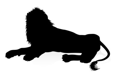 A male lion safari animal in silhouette
