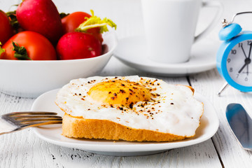 typical breakfast with toast in hotel