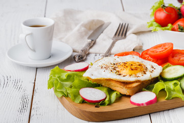 typical breakfast with toast in hotel