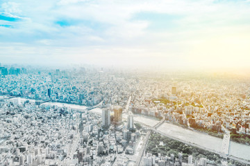 Fototapeta na wymiar panoramic modern city skyline mix sketch effect