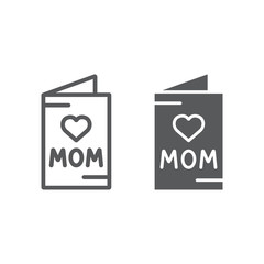 Mothers day card line and glyph icon, greeting and celebration, love postcard sign, vector graphics, a linear pattern on a white background.