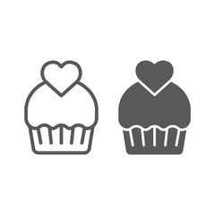 Cupcake line and glyph icon, cake and sweet, muffin sign, vector graphics, a linear pattern on a white background.