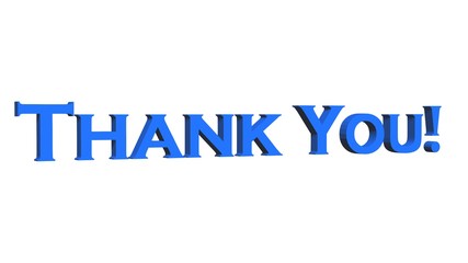 Thank You - 3D text in blue - isolated on white background