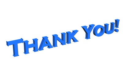 Thank You - 3D text in blue - isolated on white background