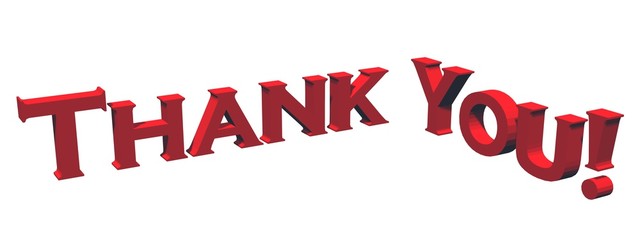 Thank You - 3D text in red - isolated on white background