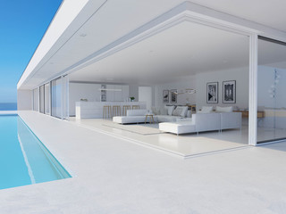 Fototapeta na wymiar 3D-Illustration. modern luxury summer villa with infinity pool
