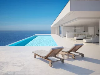 Fotobehang 3D-Illustration. modern luxury summer villa with infinity pool © 2mmedia