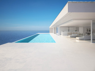 3D-Illustration. modern luxury summer villa with infinity pool - obrazy, fototapety, plakaty