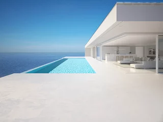 Foto op Plexiglas 3D-Illustration. modern luxury summer villa with infinity pool © 2mmedia