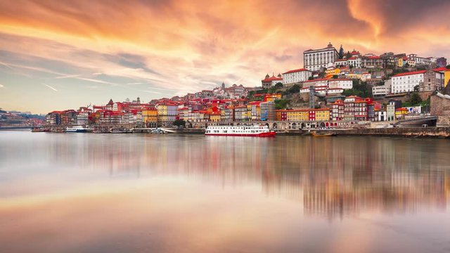 Porto city at sunset, Portugal - Time lapse