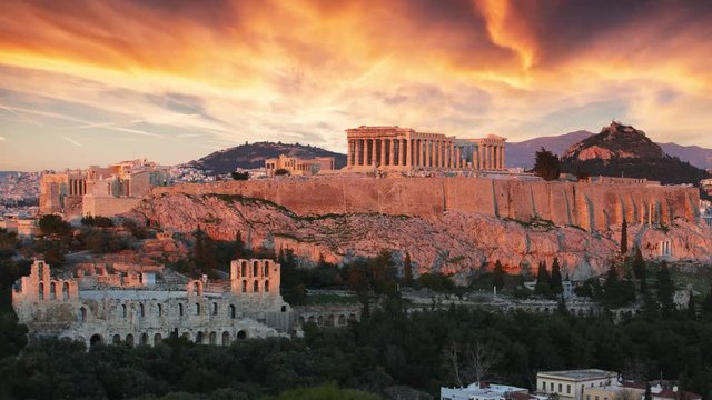 Athens Time lapse - Acropolis at sunset, Greece