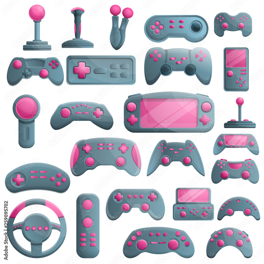 Poster joystick icons set. cartoon set of joystick vector icons for web design