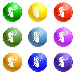 Christmas angel icons vector 9 color set isolated on white background for any web design 