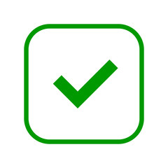 Square green check mark line icon, button, tick symbol on white background