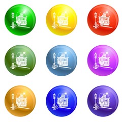 Wood house icons vector 9 color set isolated on white background for any web design 