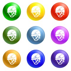 Mountain climb helmet icons vector 9 color set isolated on white background for any web design 