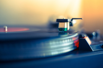 Playing retro music: Professional turnable audio vinyl record music player