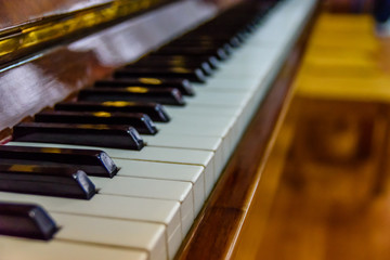 Closeup of the black and white piano keys
