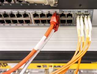 Netzwerk Switch und Netzwerkkabel in einem Rechenzentrum