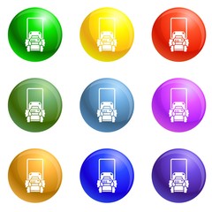 Grass cutter icons vector 9 color set isolated on white background for any web design 