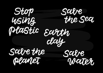 Save the planet hand drawn lettering set