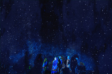 Fototapeta na wymiar Abstract digital painting of landscape in blue tone of night sky