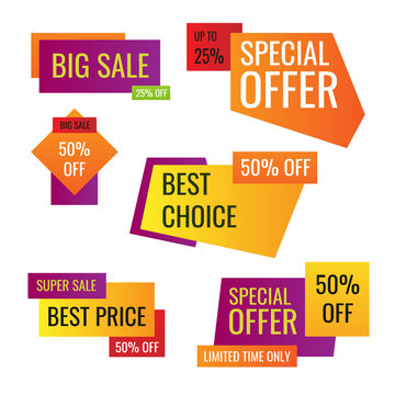 Retail sale tags. Cheap price flyer, best offer price and big sale pricing tag badge design. Limited sales offer label or store discount banners. Isolated on white background.
