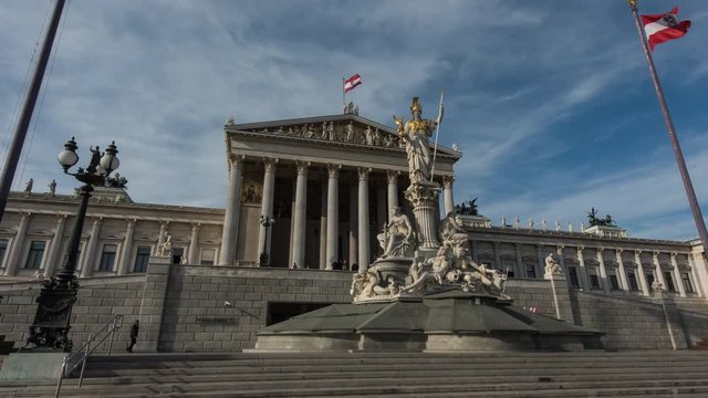 Moving timelapse / Hyperlapse of Austrian Parliament in Vienna with day to night transition