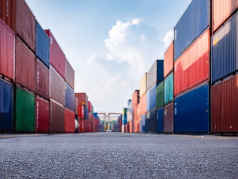 Containers stack on perspective Cargo shipping Logistic freight warehouse Import Export business