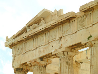 The Tympanum of Parthenon Ancient Greek Temple on the Acropolis of Athens, Greece
