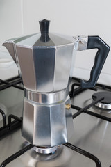 Brewing coffee in moka pot, concept of morning routine