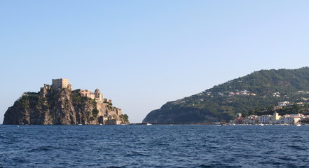 Fototapeta na wymiar View of Ischia Ponte and the Castello Aragonese, near Naples, Italy.