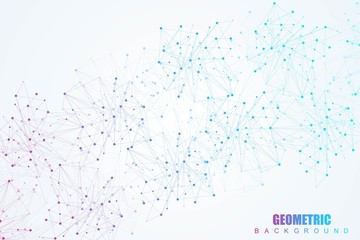 Science network pattern, connecting lines and dots. Technology hexagons structure or molecular connect elements.