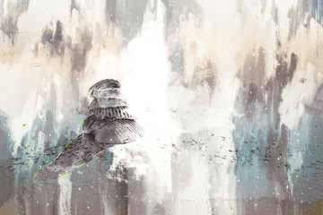 Digital painting of sea beach by brushed texture, sea shells on sand beach, illustration texture for background