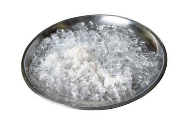 salt on ice ,ice cubes foreground for beverages, beer, whisky, fruit juice, milk, fresh food or fresh vegetables.